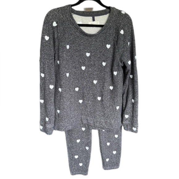 Lou & Grey For Loft Cozy Lounge Set Gray Heart Print Top & Joggers Size M - Picture 1 of 17